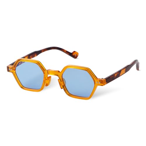 MUTYNE Sonnenbrille im Vintage-Stil mit Nieten, quadratisch, für Damen und Herren, Retro, schwarz/blaue Gläser, polygonal, C4 von MUTYNE