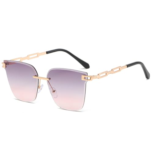 MUTYNE Sonnenbrillen für Damen, randlos, Katzenaugen-Brille, Farbverlauf, braune Gläser, Sonnenbrille für Damen, Legierung, Brillen, Grau/Rosa von MUTYNE