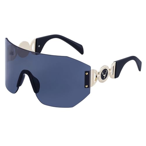 MUTYNE Übergroße Schild-Sonnenbrille für Damen, luxuriöse Mode, randlose Sonnenbrille für Herren, trendige unregelmäßige Sonnenbrille, C1 Schwarz Gold Grau, Einheitsgröße von MUTYNE