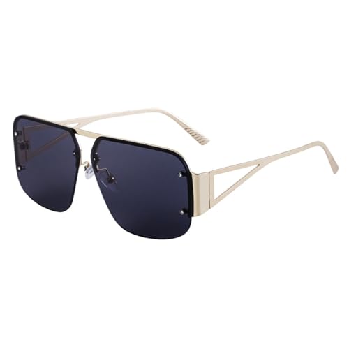 MUTYNE Übergroße randlose quadratische Sonnenbrille für Damen, modische, luxuriöse, rahmenlose Sonnenbrille für Herren, Retro, Halbrand-Brille, C1 Goldgrau, Einheitsgröße von MUTYNE