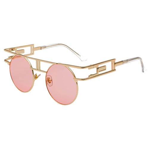 MUTYNE Vintage Gothic Steampunk Sonnenbrille Herren Retro Runder Metallrahmen Gelb Rot Kreis Sonnenbrille Für Damen Uv400,Klares Rosa,Einheitsgröße von MUTYNE