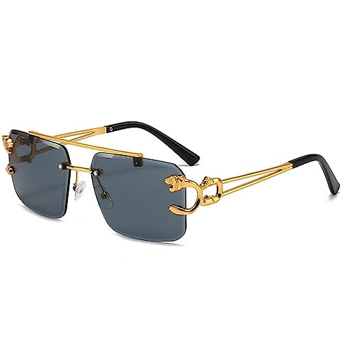 MUTYNE Vintage quadratische randlose Sonnenbrille Damen rahmenlose Sonnenbrille für Herren Leopardenbrille, schwarz grau, Einheitsgröße von MUTYNE