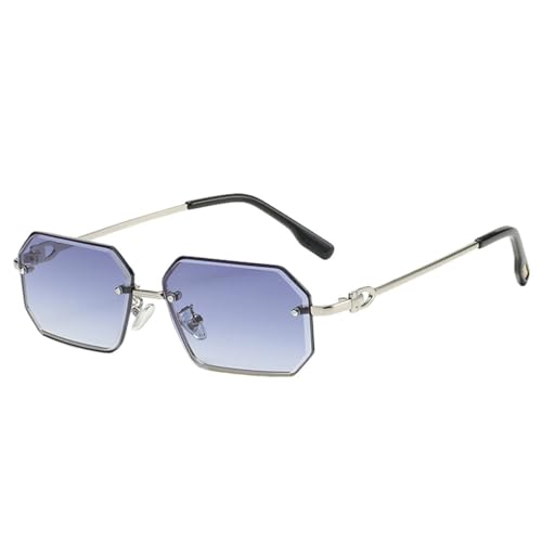 Männliche Polygon-Sonnenbrille, Uv400, Damen-Vintage-Mode, quadratische Sonnenbrille für Herren, Metall, Grün, Braun, Blau, weiblich, Silber mit Grau, Einheitsgröße von MUTYNE