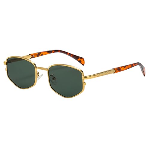 Metallrahmen Retro-Sonnenbrille für Damen Rhombus Kleine Sonnenbrille für Männer UV400 Grün Braun, Gold mit Grün, Einheitsgröße von MUTYNE