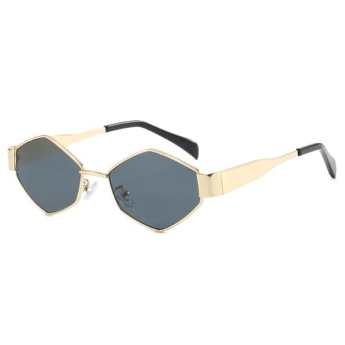 Mode Polygonale Frauen Sonnenbrille Vintage Rhombus Damen Sonnenbrille Schattierungen Einzigartige Metallrahmen Punk Brillen Männer, Goldgrau, Einheitsgröße von MUTYNE