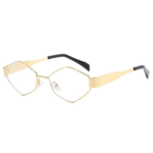 Mode Polygonale Frauen Sonnenbrille Vintage Rhombus Damen Sonnenbrille Shades Einzigartige Metallrahmen Punk Brillen Männer, gold klar, Einheitsgröße von MUTYNE