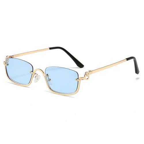 Modische kleine quadratische Sonnenbrille für Damen, Luxus-Sonnenbrille aus Metall mit halbem Rahmen, Damen-Trend, Vintage, Schwarz/Rosa, Gold/Blau, Einheitsgröße von MUTYNE