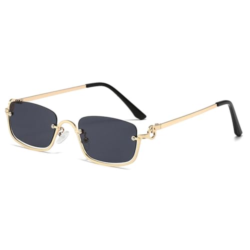 Modische kleine quadratische Sonnenbrille für Damen, Luxus-Sonnenbrille aus Metall mit halbem Rahmen, Damen-Trend, Vintage, Schwarz/Rosa, Gold/Grau, Einheitsgröße von MUTYNE