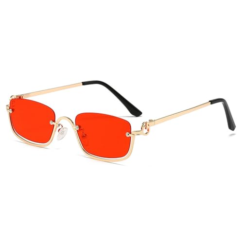 Modische kleine quadratische Sonnenbrille für Damen, Luxus-Sonnenbrille aus Metall mit halbem Rahmen, Damen-Trend, Vintage, Schwarz/Rosa, Gold/Rot, Einheitsgröße von MUTYNE