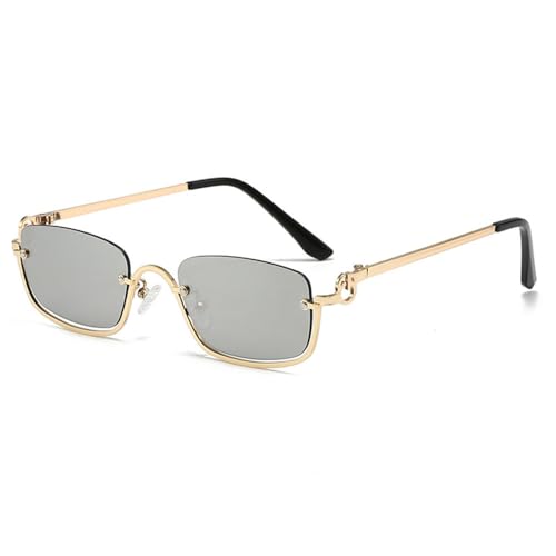 Modische kleine quadratische Sonnenbrille für Damen, Luxus-Sonnenbrille aus Metall mit halbem Rahmen, Damen-Trend, Vintage, Schwarz/Rosa, Gold/Silber, Einheitsgröße von MUTYNE