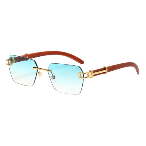 Modische randlose Sonnenbrille für Frauen, Holzmaserung, quadratische Sonnenbrille für Männer, UV400, Metall, männlich, blaugrün, grüne Linse, Einheitsgröße von MUTYNE