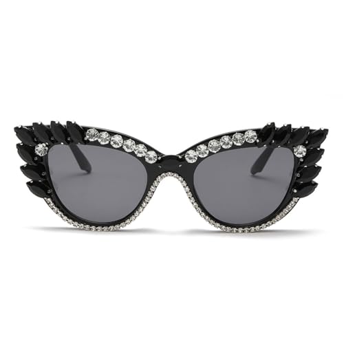 Persönlichkeit Mode Cat Eye Bunte Big Diamond Brille Tropfenförmige Sonnenbrille Cat Eye Diamond Sonnenbrille,Schwarz schwarz von MUTYNE