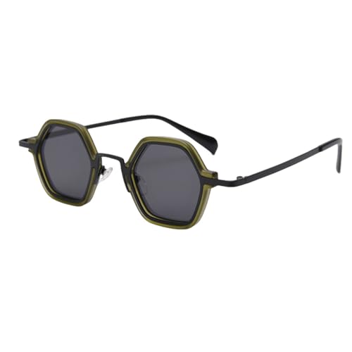 Polarisierte Sonnenbrille im Retro-Stil für Herren, Uv400, Polygon, männlich, Punk, Damen-Sonnenbrille, Vintage-Stil, Damen, Metall, Sechseck, klar, grün, schwarz, Einheitsgröße von MUTYNE