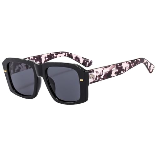 Quadratische Sonnenbrille für Frauen Männer Luxus Vintage Sonnenbrille Männlich Weiblich Retro Bunte Tempel Brille UV400,schwarz suihua von MUTYNE