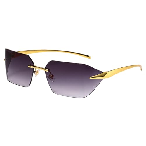 Randlose Sonnenbrille, modisch, für Damen, Metall, Gold, Polygon, quadratisch, Sonnenbrille für Herren, Grün, Blau, Gold mit Grau, Einheitsgröße von MUTYNE