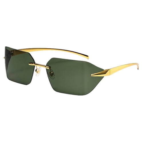 Randlose Sonnenbrille, modisch, für Damen, Metall, Gold, Polygon, quadratisch, für Herren, Grün, Blau, Gold mit Grün, Einheitsgröße von MUTYNE