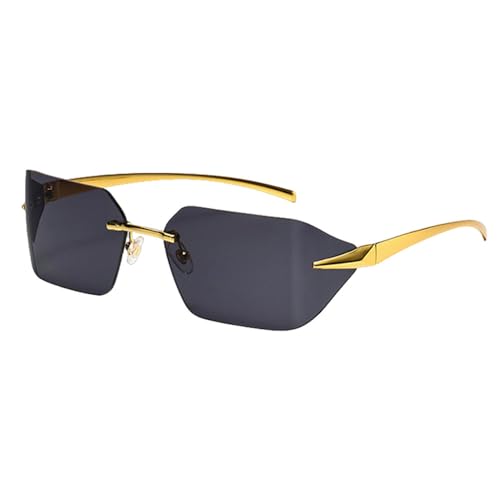 Randlose Sonnenbrille, modisch, für Damen, Metall, Gold, Polygon, quadratisch, für Herren, Grün, Blau, Gold mit Schwarz, Einheitsgröße von MUTYNE