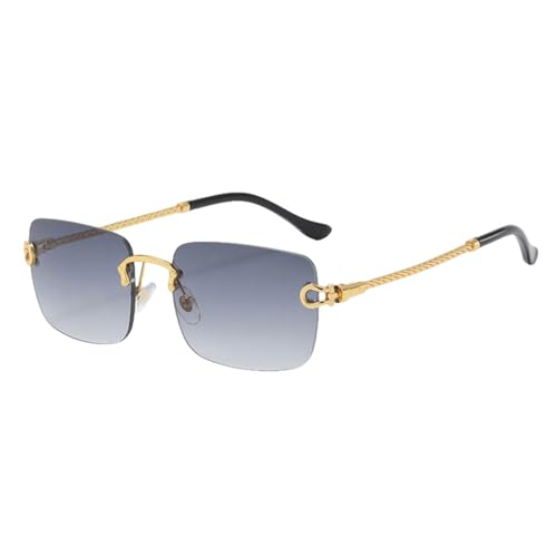 Randlose Sonnenbrille für Herren, Metall, Gold, Blau, Braun, modische quadratische Sonnenbrille für Damen, UV400, rahmenlos, Gold mit Grau, Einheitsgröße von MUTYNE