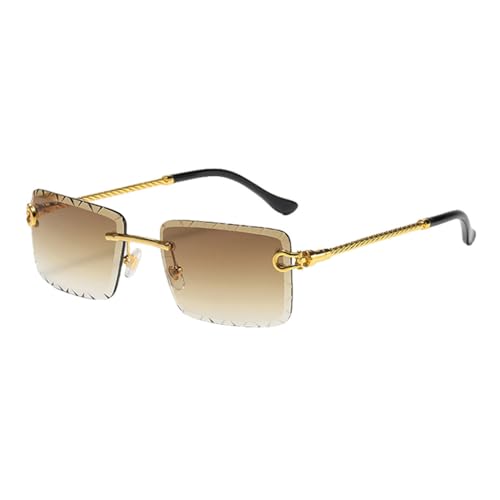 Randlose Sonnenbrille für Männer, Metall, blau, grün, männlich, quadratische Sonnenbrille für Frauen, rahmenlos, Gold mit Braun, Einheitsgröße von MUTYNE