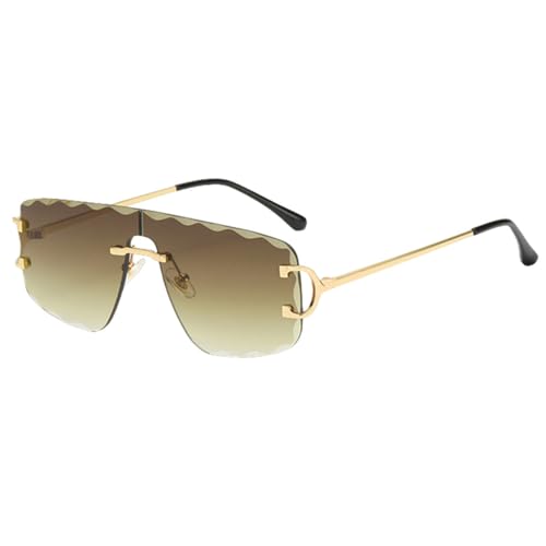 Randlose Sonnenbrille mit großem Rahmen, modisch, für Damen, Metall, blau, grün, quadratisch, Sonnenbrille für Männer, weiblich, Dekoration, Unisex, Gold mit Braun, Einheitsgröße von MUTYNE