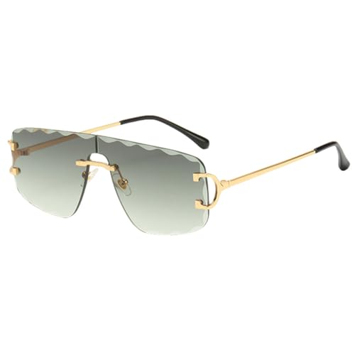 Randlose Sonnenbrille mit großem Rahmen, modisch, für Damen, Metall, blau, grün, quadratisch, Sonnenbrille für Männer, weiblich, Dekoration, Unisex, Gold mit Grün, Einheitsgröße von MUTYNE