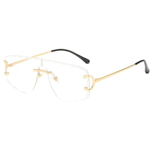 Randlose Sonnenbrille mit großem Rahmen, modisch, für Damen, Metall, blau, grün, quadratisch, Sonnenbrille für Männer, weiblich, Dekoration, Unisex, Gold mit Klar, Einheitsgröße von MUTYNE