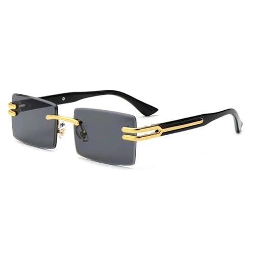 Retro Randlose Sonnenbrille Für Männer Frauen Luxus Punk Rahmenlose Rechteck Schneiden Sonnenbrille Kleine Quadratische Farbtöne UV400,Goldgrau,Einheitsgröße von MUTYNE