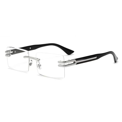 Retro Randlose Sonnenbrille Für Männer Frauen Luxus Punk Rahmenlose Rechteck Schneiden Sonnenbrille Kleine Quadratische Farbtöne UV400,Transparent,Einheitsgröße von MUTYNE