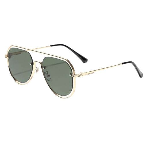 Sonnenbrille aus hohlem Metall für Herren, Nietendekoration, Vintage-Sonnenbrille, modische Damen, großer Rahmen, Grün, Braun, Unisex, Gold mit Grün, Einheitsgröße von MUTYNE