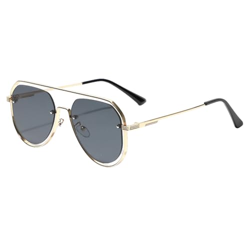 Sonnenbrille aus hohlem Metall für Herren, Nietendekoration, Vintage-Sonnenbrille, modische Damen, großer Rahmen, Grün, Braun, Unisex, Gold mit Schwarz, Einheitsgröße von MUTYNE