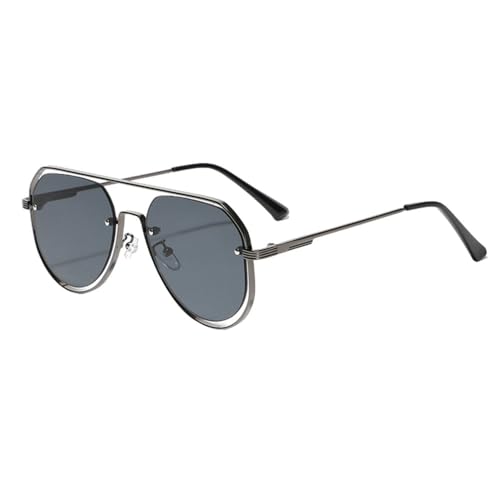 Sonnenbrille aus hohlem Metall für Herren, Nietendekoration, Vintage-Sonnenbrille, modische Damen, großer Rahmen, Grün, Braun, Unisex, Pistole mit Schwarz, Einheitsgröße von MUTYNE