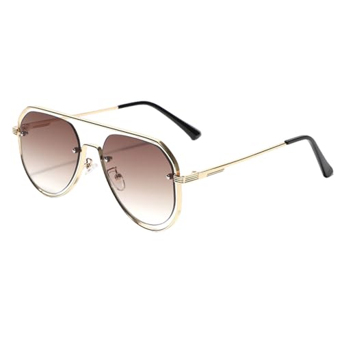 Sonnenbrille aus hohlem Metall für Herren, Nietendekoration, Vintage-Sonnenbrille, modische Damen, großer Rahmen, Grün/Braun, Unisex, Gold mit Braun, Einheitsgröße von MUTYNE