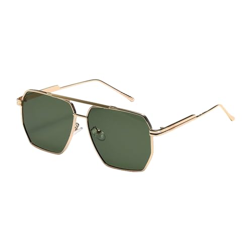 Sonnenbrille mit großem Rahmen für Herren, Metall, Doppelsteg, quadratisch, UV400, Damen, Gelbbraun, Gold mit Grün von MUTYNE