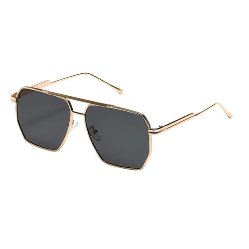 Sonnenbrille mit großem Rahmen für Herren, Metall, Doppelsteg, quadratisch, UV400, Damen, Gelbbraun, Gold mit Schwarz von MUTYNE