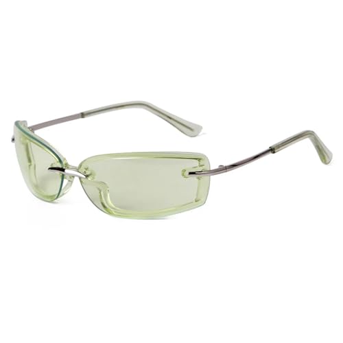 Trend Grüne Randlose Rechteckige Sonnenbrille Frauen Männer Luxus Rosa Gelbe Linse Sonnenbrille UV400 Weiblich,C6 von MUTYNE