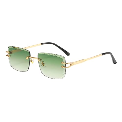 Vintage Quadratische Sonnenbrille Für Männer Blau Grün Metall Weibliche Randlose Sonnenbrille Für Frauen,Gold Mit Grün,Einheitsgröße von MUTYNE