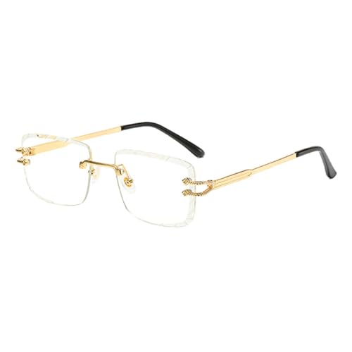 Vintage Quadratische Sonnenbrille Für Männer Blau Grün Metall Weibliche Randlose Sonnenbrille Für Frauen,Gold Mit Klarem,Einheitsgröße von MUTYNE