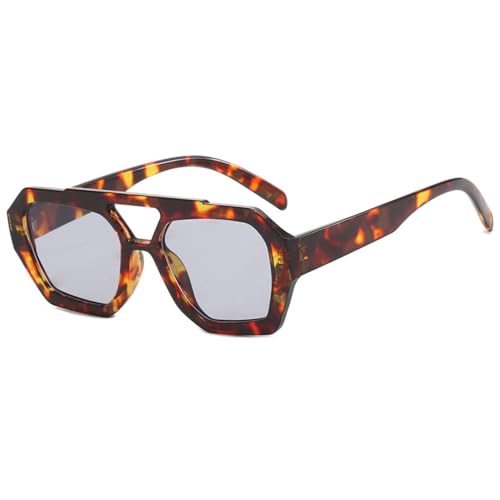 Vintage Quadratische Sonnenbrille für Frauen Männer Dicker Rahmen Doppelstege Brillen Damenmode Schicke Polygon-Sonnenbrille Leopardenblau, Bernsteingrau, Einheitsgröße von MUTYNE