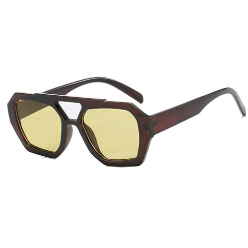 Vintage Quadratische Sonnenbrille für Frauen Männer Dicker Rahmen Doppelstege Brillen Damenmode Schicke Polygon-Sonnenbrille Leopardenblau, Teegelb, Einheitsgröße von MUTYNE