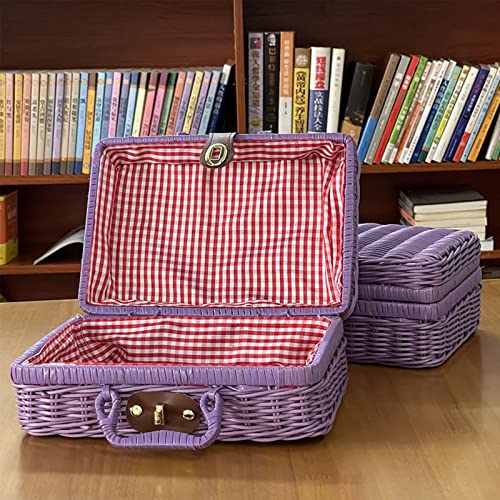 Große Kapazität, Geschenkbox, Reise-Kulturbeutel, Organizer, Kosmetiktasche, tragbar, gewebtes Ratton, Make-up-Tasche für Damen, violett, 30X21X13CM von MUUYYI