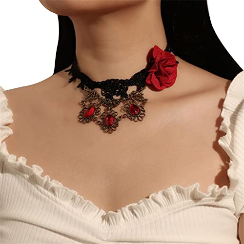 MUUYYI Gothic Halsband Goth Halsband Halskette Frauen Blumen Halsband Rose Halsband Spitze Halsband Anhänger Halsband Goth Halskette von MUUYYI