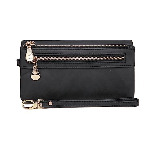 Geldbörse wechseln Lange Damen-Geldbörse im Vintage-Stil, multifunktionale Damen-Geldbörse (Farbe : Black, Size : 19x3x9.5cm) von MXMZSRTH