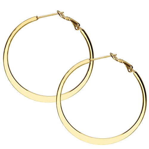 MYA art Damen Creolen Runde Ringe hängend mit Stecker Edelstahl Gold Gelbgold Vergoldet Große Ohrringe Rund Groß Flach 4cm MYAGOOHR-43-40mm von MYA Art