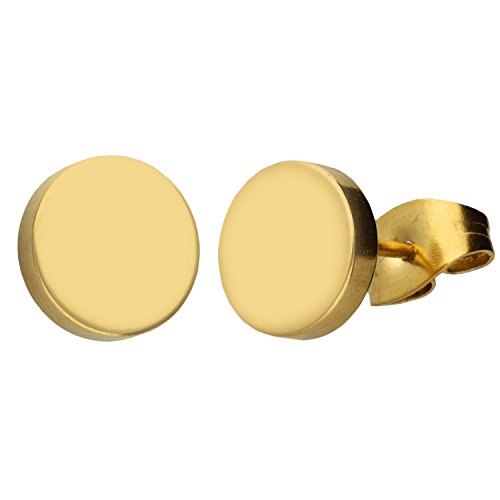 MYA art Damen Ohrringe Ohrstecker Stecker Edelstahl Vergoldet Platte mit Kreis Rund Minimalistisch Geometrische Formen Gold Glänzend 10mm MYAGOOHR-44 von MYA Art