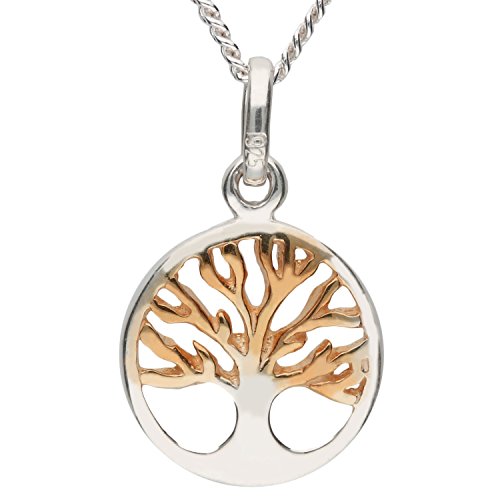 MYA art Premium Damen Halskette Kette 925 Silber Platte mit Lebensbaum Baum des Lebens Anhänger Rosegold Rose Gold Vergoldet 45cm MYASIKET-105 von MYA Art