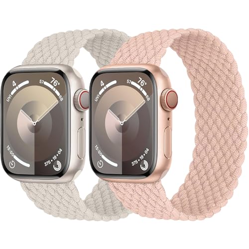 MYAPULUA Geflochtenes Solo-Armband für Apple Watch, 40 mm, 41 mm, 38 mm, 44 mm, 45 mm, 42 mm, Ultra/2, 49 mm, für Damen/Herren, dehnbares, elastisches Nylon-Sportarmband, iWatch-Bänder Serie 9/8/7/6, von MYAPULUA