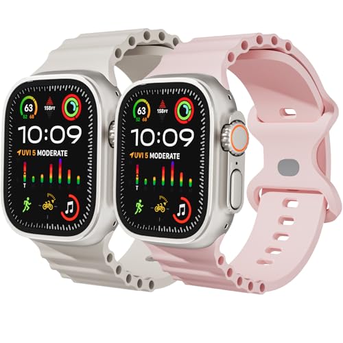 Ocean Sportarmband für Apple Watch Ultra 2/Ultra, 49 mm, 45 mm, 44 mm, 41 mm, 42 mm, 40 mm, 38 mm, für Herren und Damen, weiches Silikonband für iWatch Serie 9/8/7/6/5/4/3/2/SE/2. Atmungsaktives von MYAPULUA