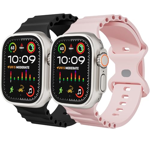 Ocean Sportarmband für Apple Watch Ultra 2/Ultra, 49 mm, 45 mm, 44 mm, 41 mm, 42 mm, 40 mm, 38 mm, für Herren und Damen, weiches Silikonband für iWatch Serie 9/8/7/6/5/4/3/2/SE/2. Atmungsaktives von MYAPULUA