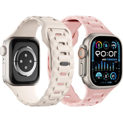 Sportarmbänder für Apple Watch Ultra/2, 49 mm, 45 mm, 44 m, 41 mm, iWatch-Armbänder für Herren, 42 mm, 40 mm, 38 mm, Silikon-Sportarmband für Apple Watch Serie 9/8/7/6/5/4/3/SE, Ersatzarmbänder, 2 von MYAPULUA