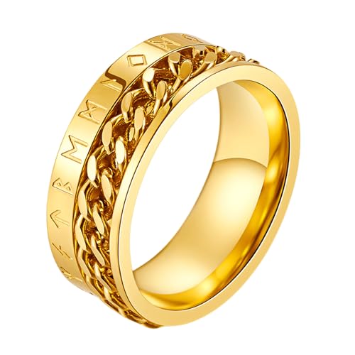 MYBaoDan Ringe für Damen Herren- Und Frauenkettenringe Können Gedreht Werden, Um Personalisierte Kulturelle Ringe Handschmuck Paare Geschenke-9#-Gold von MYBaoDan